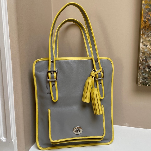 Coach Handbags - Coach Archives Grey and Yellow Tote